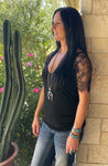 Black Lace Sleeve V-Neck