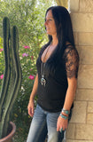 Black Lace Sleeve V-Neck