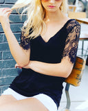 Black Lace Sleeve V-Neck